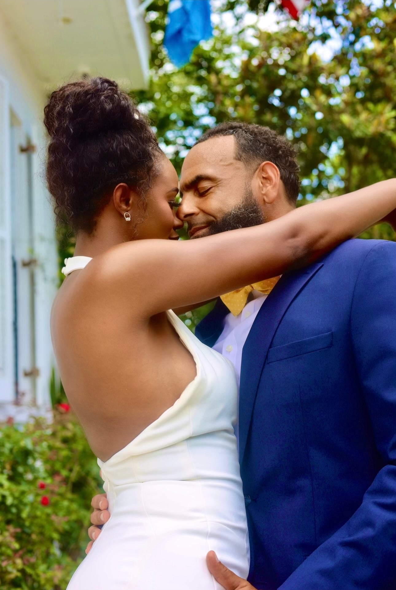 Wedding portrait — couple embracing